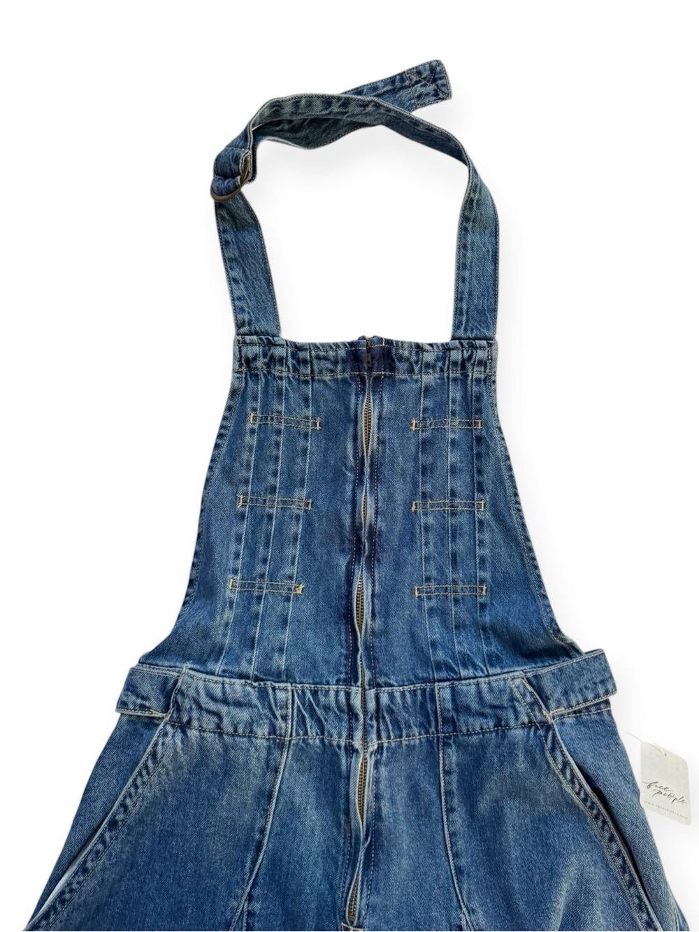 Free People We The Free Vista Apron Denim Jumpsuit Wide Leg Halter Boho | 27 - Picture 6 of 13